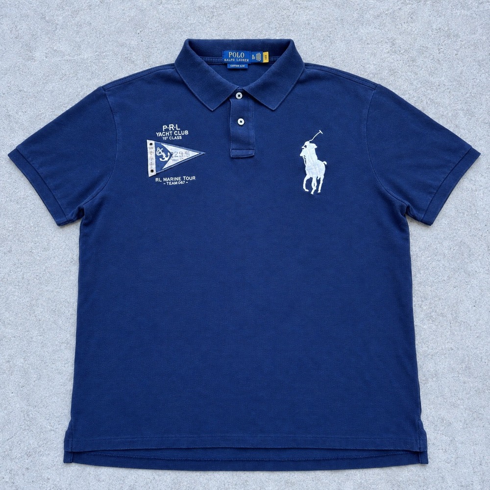 Polo Ralph Lauren Mens XL Custom Slim Fit Big Pony Yacht Club Polo Shirt Navy